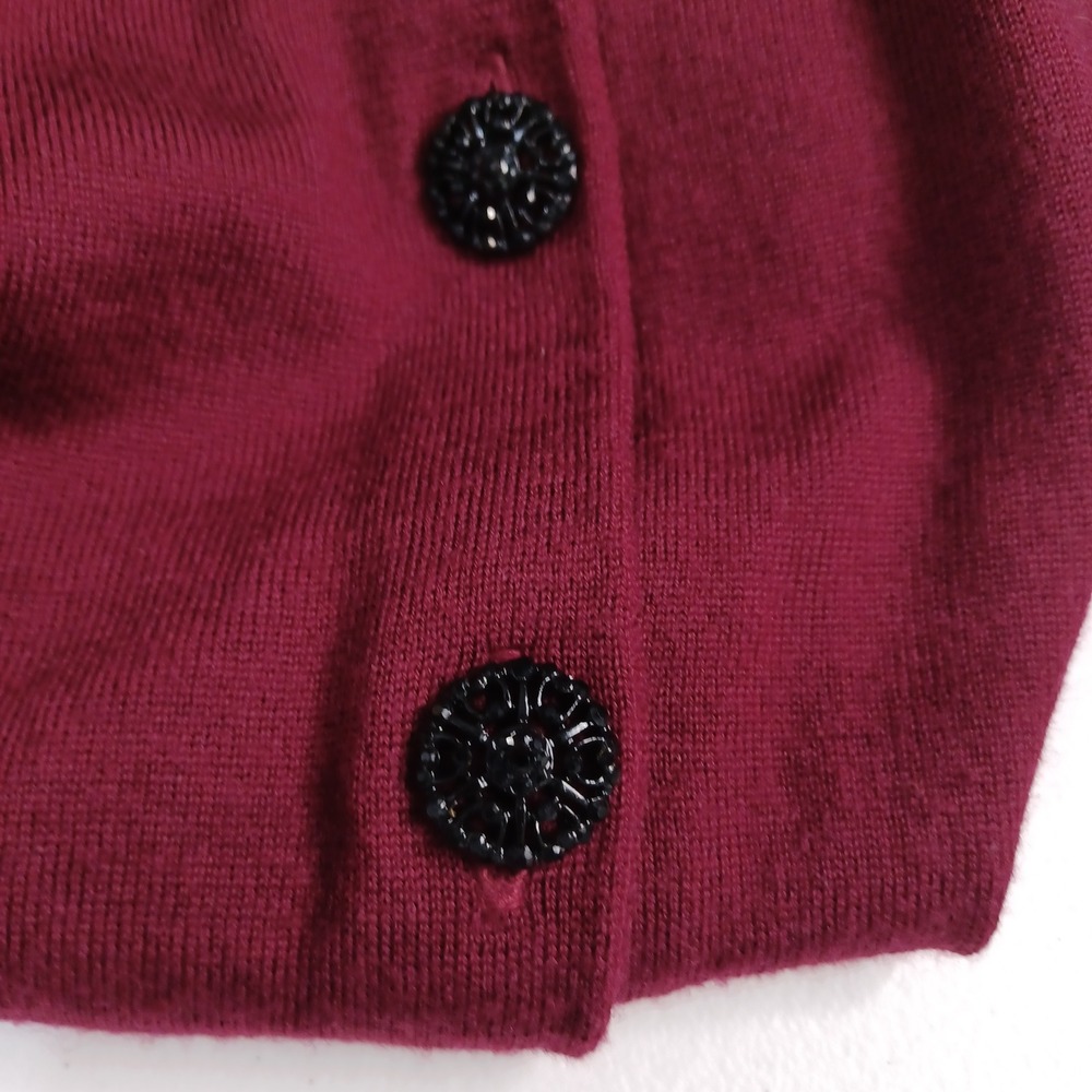 Women's Talbots Red Wine Color Button Up Long Sleeve Cardigan 100% Merino Wool - Picture 3 of 9
